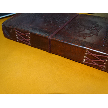 Large leather travel diary with GANESH pattern 13X23 cm