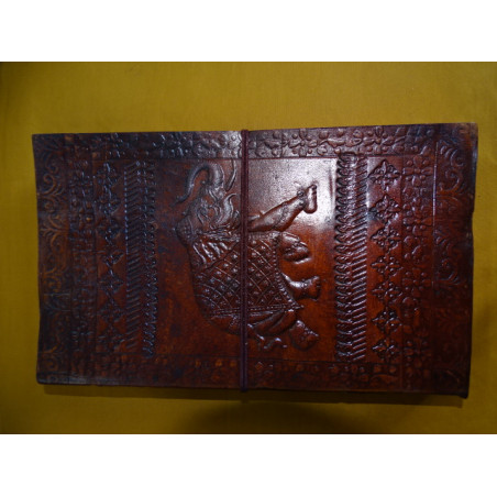 Large leather travel diary with ELEPHANT pattern 13X23 cm
