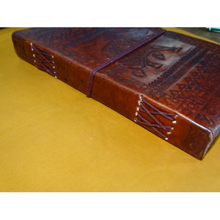 Large leather travel diary with ELEPHANT pattern 13X23 cm