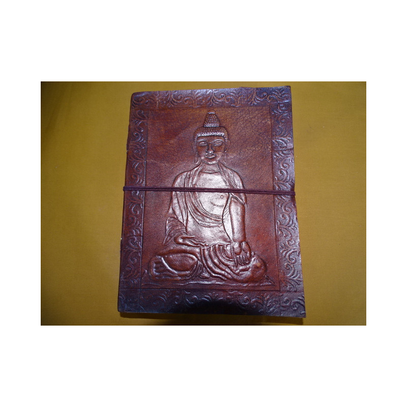 Leather travel diary with BUDDHA pattern 15X20 cm