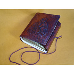 Petit carnet de voyage en cuir avec motif BUDDHA 8x10 cm