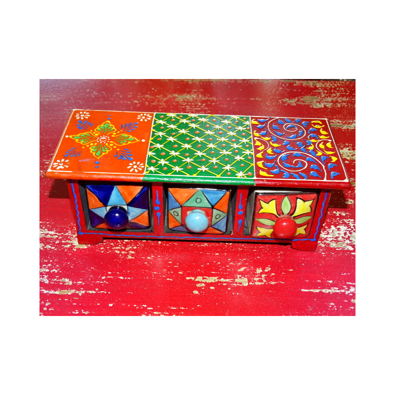 Tea or spice box with 3 ceramic drawers N ° 13