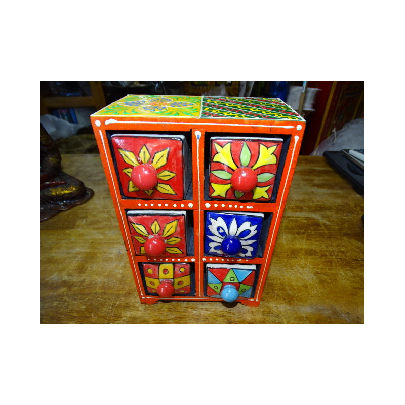 Vertical tea or spices box 6 ceramic drawers N ° 9