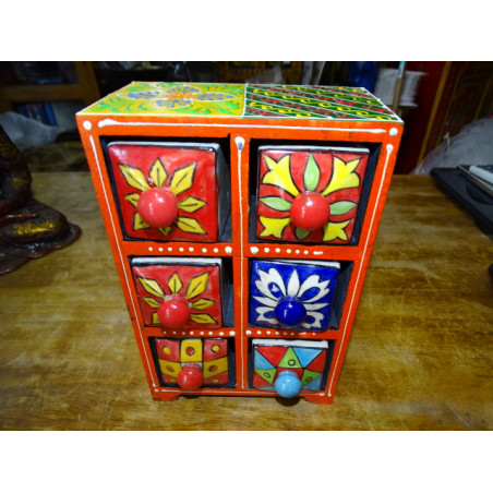 Vertical tea or spices box 6 ceramic drawers N ° 9