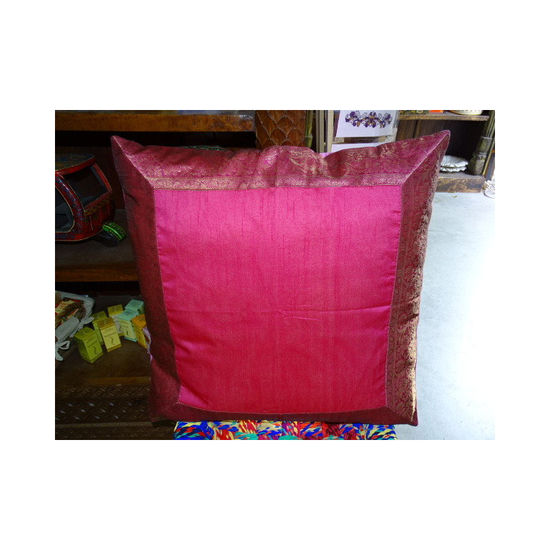 funda de almohada 60x60 de tafetán burdeos / rosa con borde brocado