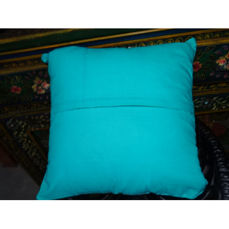 Housse de coussin 2 éléphants de couleur turquoise avec un bord brocart