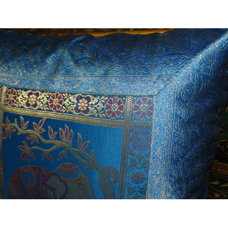 Housse de coussin 1 éléphant 40x40 cm turquoise bord brocart