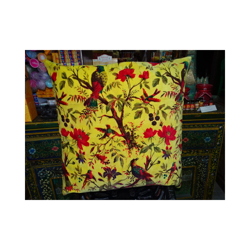 Housses en velours avec oiseau de paradis jaune en 60X60 cm