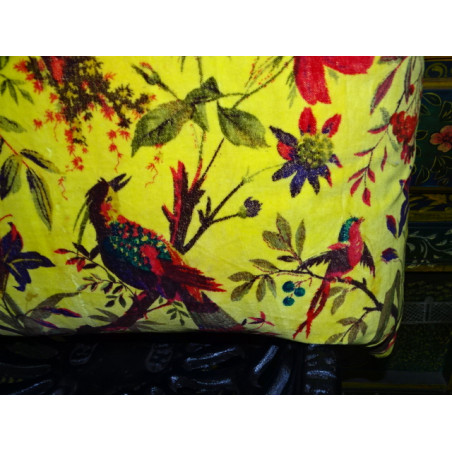 Fundas de terciopelo con ave del paraíso amarilla en 60X60 cm