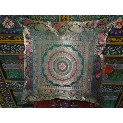 Mandala cushion cover dark green brocade edge - 3