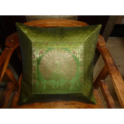 cushion cover peacock green border brocade 40x40 cm