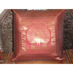 Cushion cover peacock bordeaux bord brocard 40x40 cm