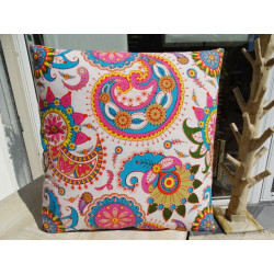Cushion cover 40X40 cm printed with pink and turquoise kashmeer