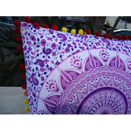 Fodere per cuscino 40x40 cm in viola e rosa con pompon