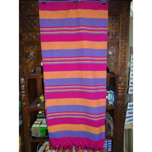 Dessus de lit indien KERALA de couleur fushia, orange et bleu prusse
