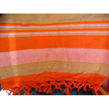 Dessus de lit indien KERALA de couleur rose, orange et beige 260 x 240 cm