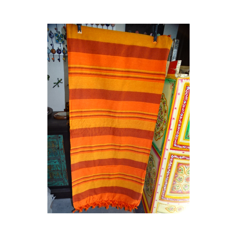Dessus de lit indien KERALA de couleur 2 oranges et prune 260 x 240 cm