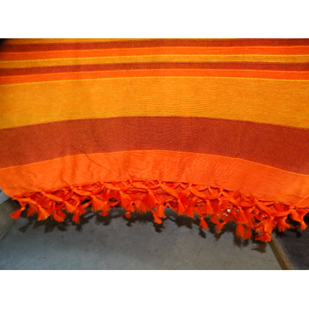 Dessus de lit indien KERALA de couleur 2 oranges et prune 260 x 240 cm