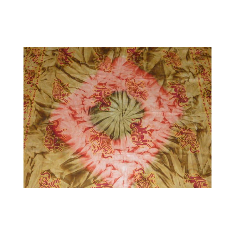 Tenture en coton avec ronde éléphants kaki / rose