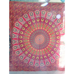 Tenture en coton 220 x 200 cm avec vitrail de couleur rouge