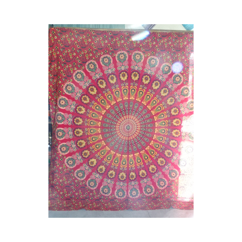 Tenture en coton 220 x 200 cm avec vitrail de couleur rouge
