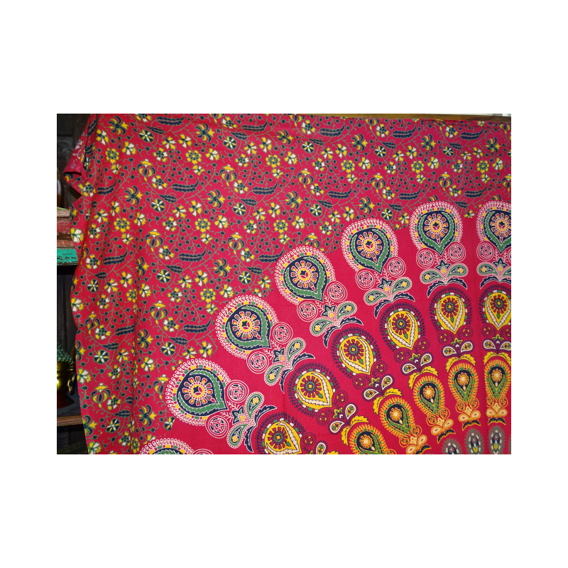 Tenture en coton 220 x 200 cm avec vitrail de couleur rouge