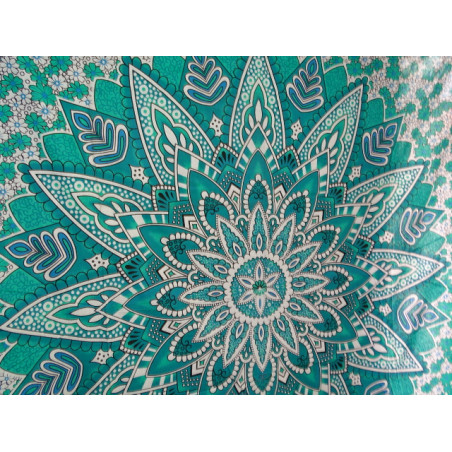 Tenture en coton 220 x 200 cm avec fleur de lotus verte