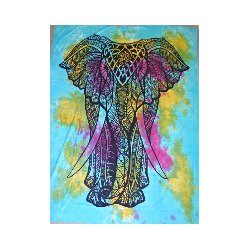 Colgador de pared de algodón con elefante ceremonial en color turquesa