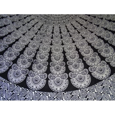 Cotton wall hanging or bedspread with black and white mandala