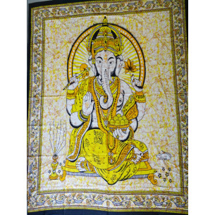 Colgador de pared de algodón o colcha con Ganesh amarillo