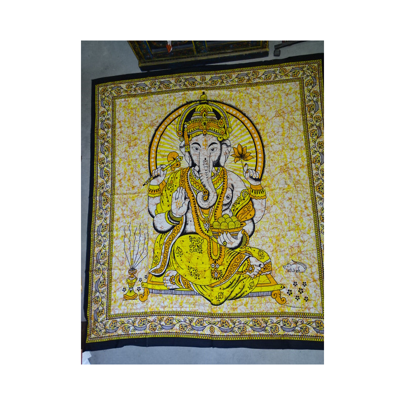Colgador de pared de algodón o colcha con Ganesh amarillo