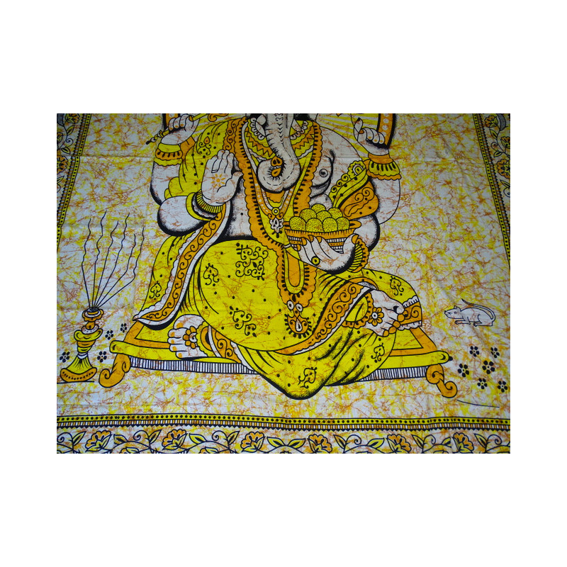 Cotton wall hanging or bedspread with yellow Ganesh