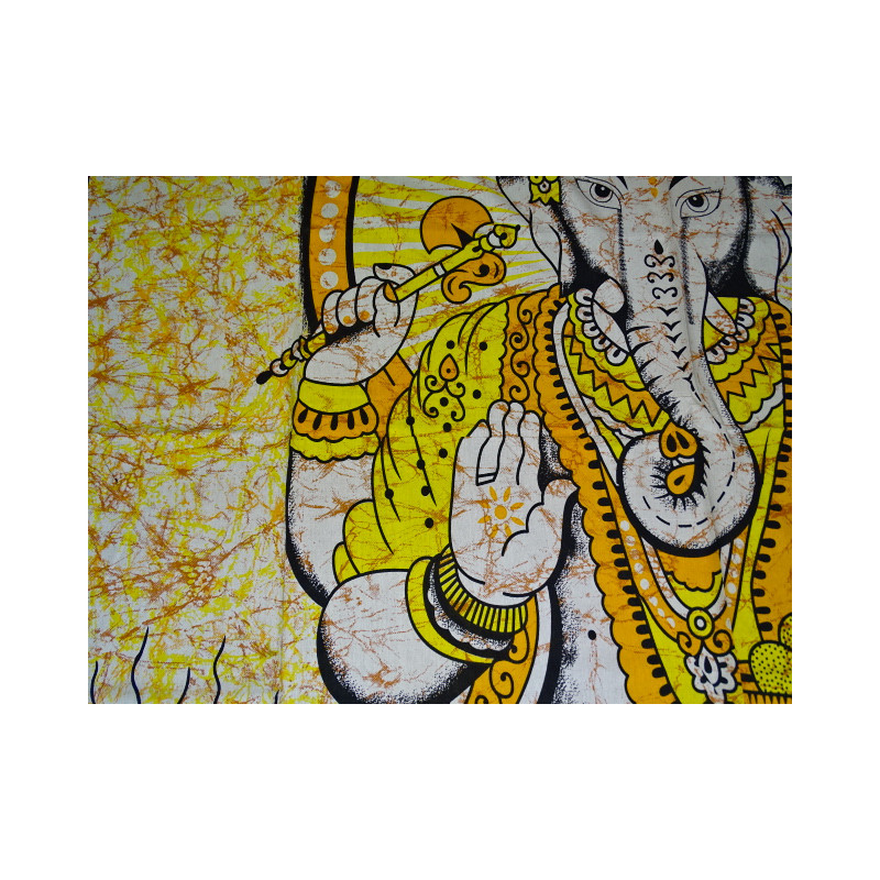 Baumwoll Wandbehang oder Tagesdecke mit gelbem Ganesh