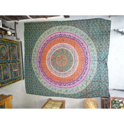Cotton wall hanging or bedspread with green flower mandala