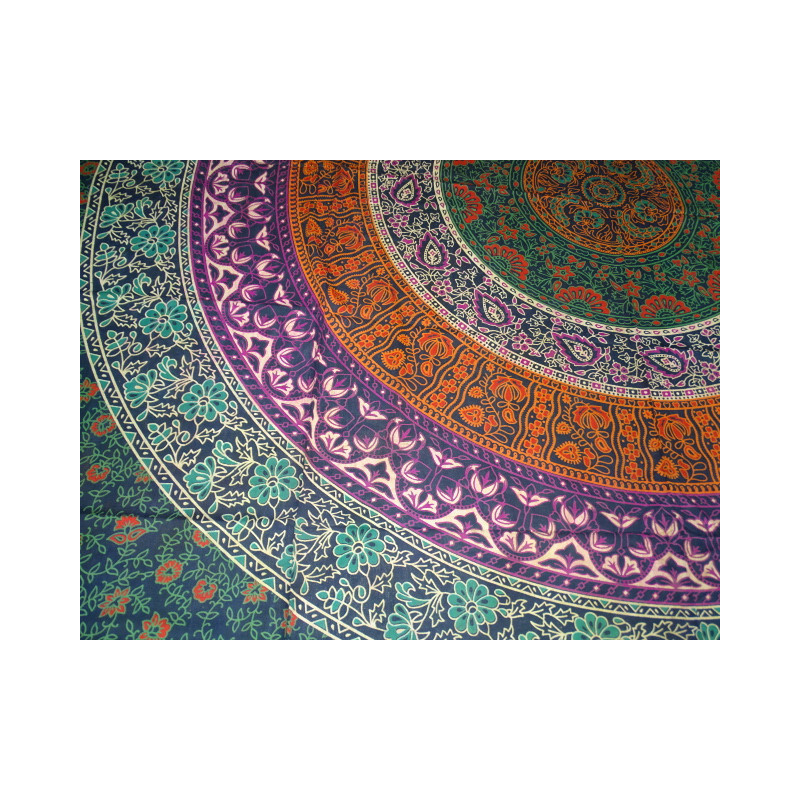 Tenture en coton ou dessus de lit avec mandala de couleur verte à fleur