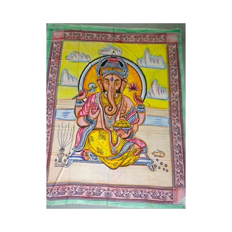 Baumwolle Wandbehang oder Bettdecke mit Ganesh in Meditation