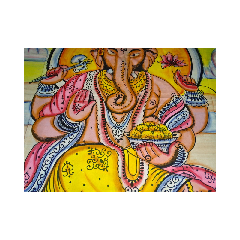 Colgador de pared de algodón o colcha con Ganesh en meditación