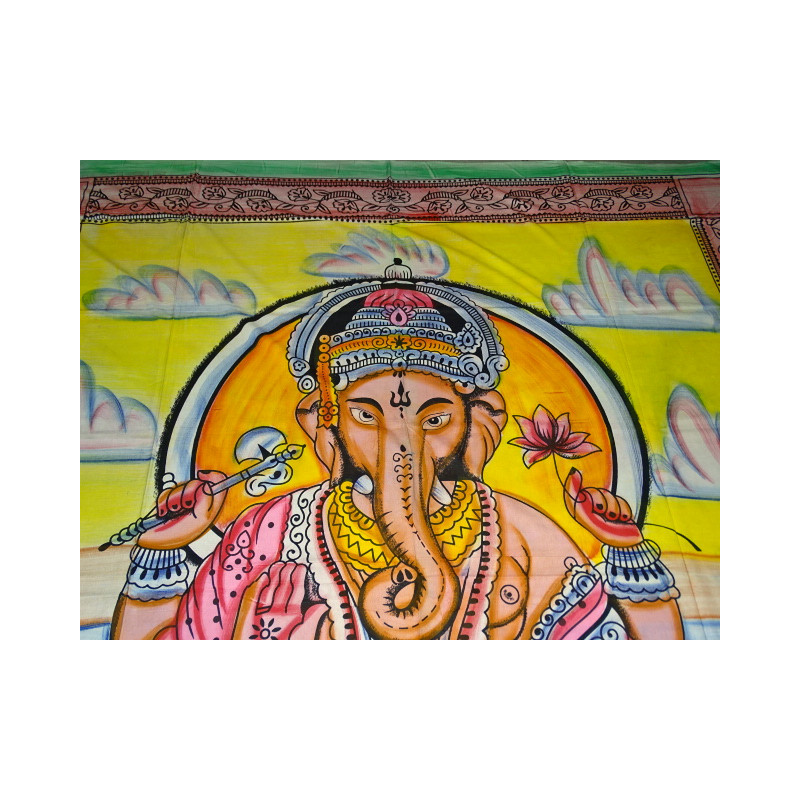 Baumwolle Wandbehang oder Bettdecke mit Ganesh in Meditation