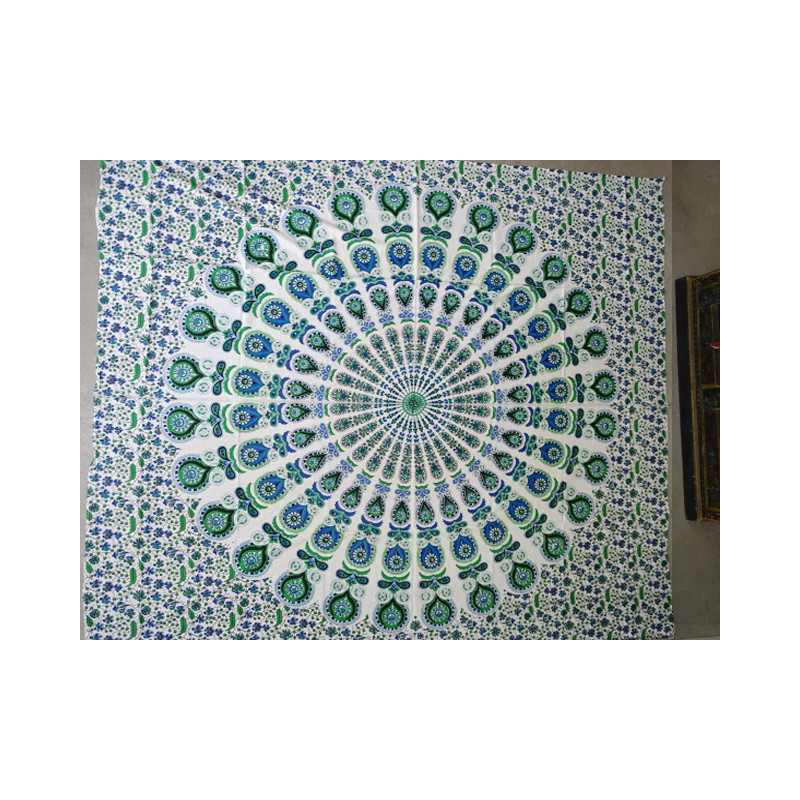 Cotton wall hanging with stained glass and cashmeer green and blue