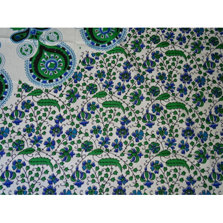 Tenture verte et bleue en coton - motif vitrail