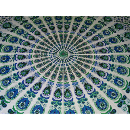 Baumwolle Wandbehang mit Buntglas und Cashmere grün und blau
