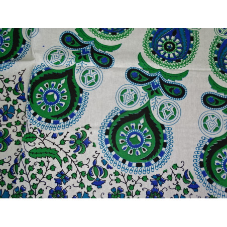Tenture verte et bleue en coton - motif vitrail