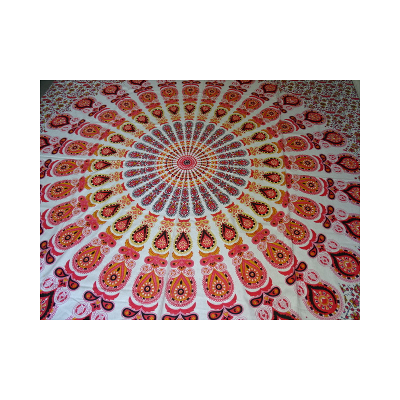 Baumwolle Wandbehang mit Buntglas und Kaschmir rot und weinrot