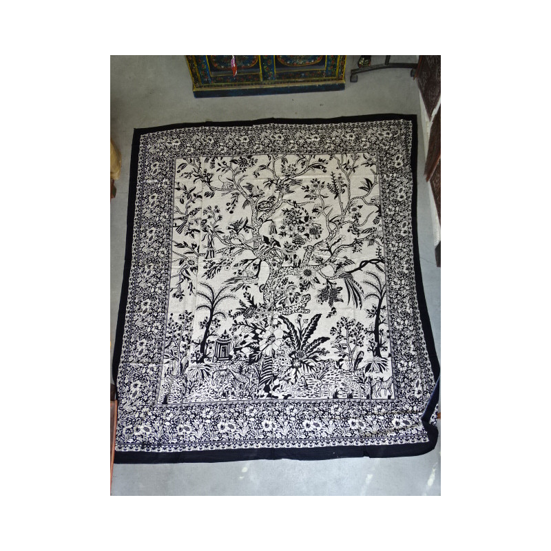 Cotton wall hanging or ecru and beige bedspread with tree of life