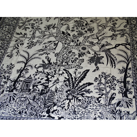 Cotton wall hanging or ecru and beige bedspread with tree of life