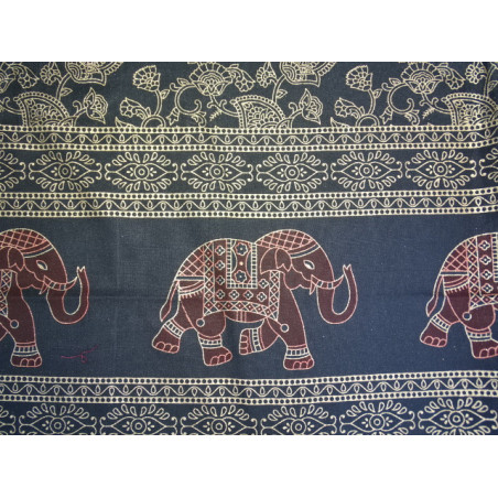 Tenture ou dessus de lit en coton noire avec éléphants dorés