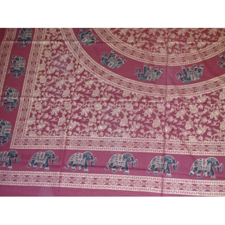 Cotton wall hanging or bedspread color burgundy with golden elephants