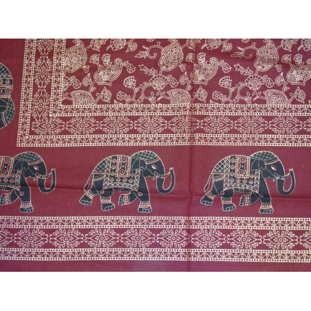 Copriletto in cotone bordeaux con elefanti dorati