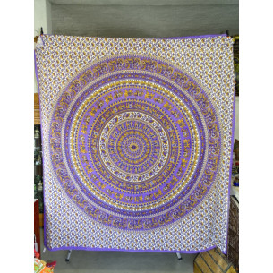 Tenture coton mosaïque éléphant violet et orange