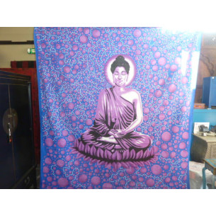 tenture BUDDHA bleu bulles violettes
